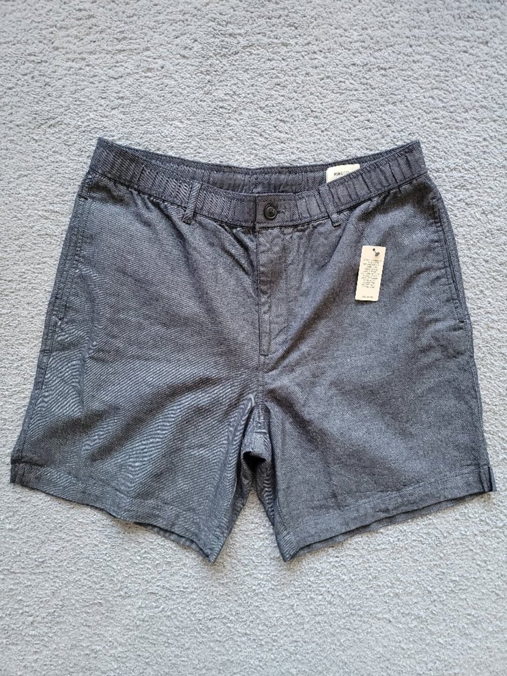 NWT RW&CO. Men's Cotton Linen Blend Drawstring Shorts Dark Blue Grey Size 32